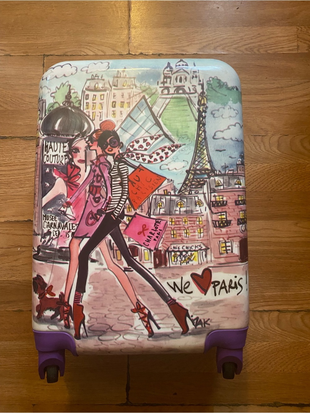 Paris-Themed Hard-Shell Carry-On Suitcase in Pink & Purple